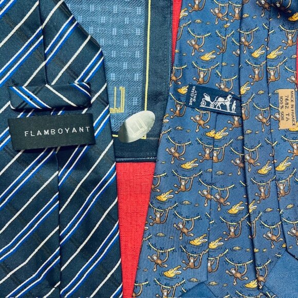 Set Necktie Silk : Hermes Paris & Flamboyant Blue +Dunhill Handkerchief  19"(47) - Picture 10 of 16